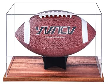Fußball-Vitrine mit Holzsockel, keine Montage erforderlich, transparente Acrylbox mit Ständer, UV-geschützter Erinnerungsstückhalter für signierte Fußballfans und Sammler, Sport-Sammelstücke