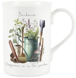 Purely Home Personalised Gardening Mug - Happiness is in The Garden - Customisable Bone China Mug Coffee/Tea Present Gift for Gardeners