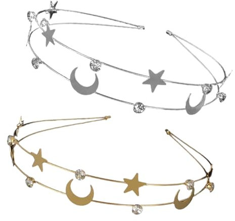TELAIN Stern-Haarreif Damen, 2er Set In Gold Und Silber Mit Strass, Bequem Und Haltbar, Für Feste Und Alltag
