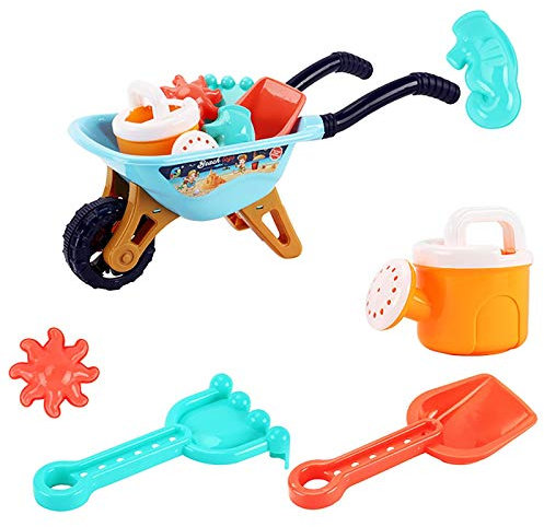 Generisch Kinder Strand-Spielzeug Set, Schubkarre 36x15x15cm mit Sandspielzeug, 6-teilig, Blau/Orange