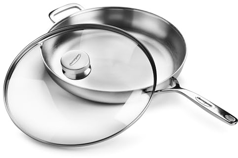 Demeyere 5-Plus 12.5-inch Stainless Steel Fry Pan with Glass Lid