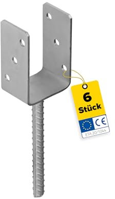 U Pfostenträger - Pfostenanker 6 Stück - Holzverbinder - Balkenschuh U profil - Pfostenträger 80x80 - Pfostenträger zum einbetonieren - Stützenfuß für Zaunpfosten, Holzpfosten, Terrasse, Carport