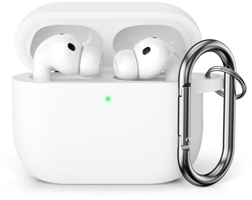 KOKOKA Silikonhülle Kompatibel mit AirPods Pro 3 2025 Hülle Case, Front-LED Sichtbar, Stoßfeste Weiches Silikon Schutzhülle Case für AirPods Pro 3. Generation mit Karabiner, Weiß
