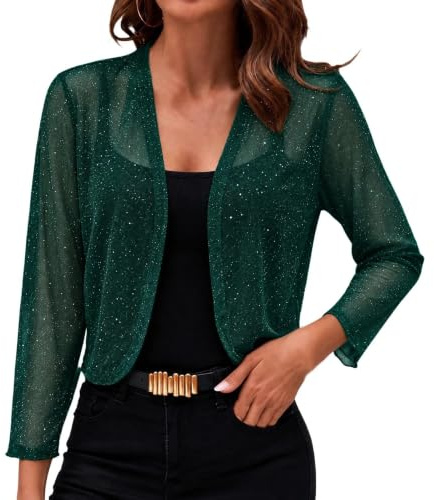 Jamicy Glitzer Bolero Damen Festlich Pailletten Oberteil Silvester Bolerojacke Party Outfit Karneval Kostüm Festliche Blusen Zur Hochzeit Cardigan Festival Strickjacke Jacke Frauen Kleidung