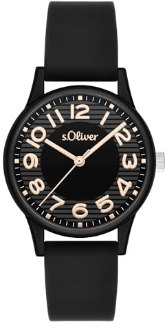 s.Oliver Damenuhr - Rund - Schwarz - 33 mm - Elegante Damenuhr aus Kunststoff mit Quarzwerk - 3 ATM wasserdicht - Kratzfest
