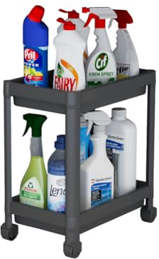 sugodesign Maja 2-stöckiger Roll-Organizer für Spülenunterschrank mit Rollen, Standregal für Küche und Bad, Aufbewahrung für Reinigungsmittel (schwarz)