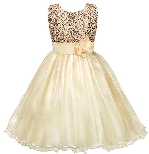 discoball Mädchen Kleid Pailletten Blumen Kleider Kinder Festkleid Spitzenkleid Prinzessin Hochzeit Brautjungfer Party Kostüm Ärmellos Tüll Taufkleid Kommunionkleid