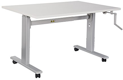Dila GmbH Bürotisch Schreibtisch manuell höhenverstellbar mit grauen Tischgestell Workstation Büromöbel Arbeitstisch Produktionstisch (80 x80 cm, Buche)