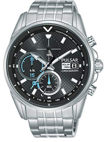 Pulsar Rally Herren-Uhr Solar Chronograph Edelstahl mit Metallband PZ6025X1