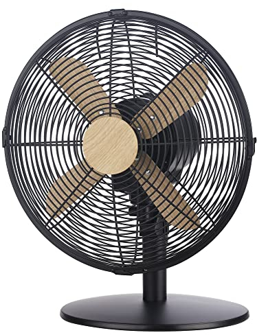 Russell Hobbs RHMDF1201WDB 12 Inch Scandi Electric Desk Fan, 3 Speed Settings, Oscillating Fan and Adjustable Tilt, 45W, Black and Wood Effect