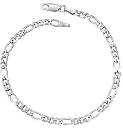 Figaro Armband 925 Sterling Silber rhodiniert 3,5mm breit Länge wählbar 16 16,5 17 17,5 18 18,5 19 19,5 20 20,5 21 21,5 22 cm Figarokette Silberkette Armkette Armkettchen anlaufgeschützt (18)