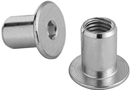 HEXATON Dadi a Manicotto M6 x 15 x 15 mm - 50 Pezzi - Dadi Esagonali per Mobili a Testa Piatta con Flangia e Cava Esagonale - Acciaio Zincato