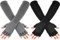 2 Pairs Winter Fingerless Gloves Long Thermal Knitted Mittens Stretchy Arm Warmers Half Finger Gloves for Men Women, 11 Inch (Black, Light Gray)