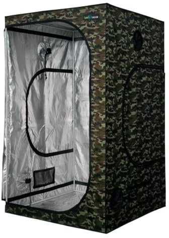 SunStream 48x48x80(120x120x200cm) Hydroponic Camouflage Grow Tent for Indoor Planting, 4X4 FT with Reflective Mylar, Observation Window and Floor Tray 600D Oxford Mylar Grow Tents