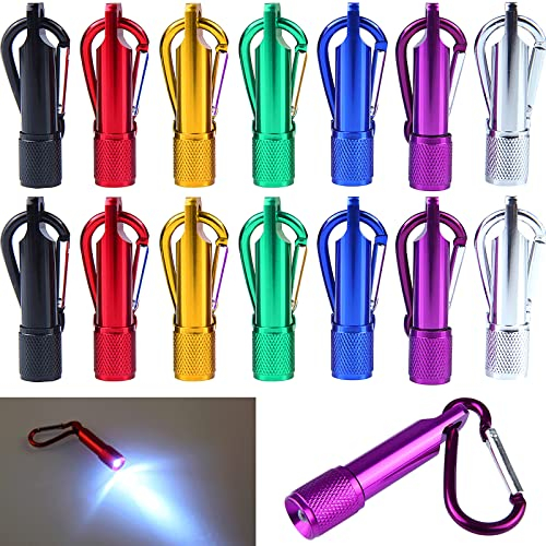 BLUESEABUY 14 Pièces Mini Lampe de Poche portable Mini Lampe Torche LED avec Porte-Clés pour ExtéRieur Randonnée Camping Voyage Cyclisme (7 Couleur)