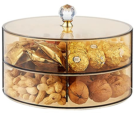 Bandeja para Aperitivos, Caja de Almacenamiento de bocadillos para Dulces de nueces y Frutos Secos, Bandeja para Servir Bocadillos para refrigerios con Tapa y Compartimentos,Amarillo,Second Floor
