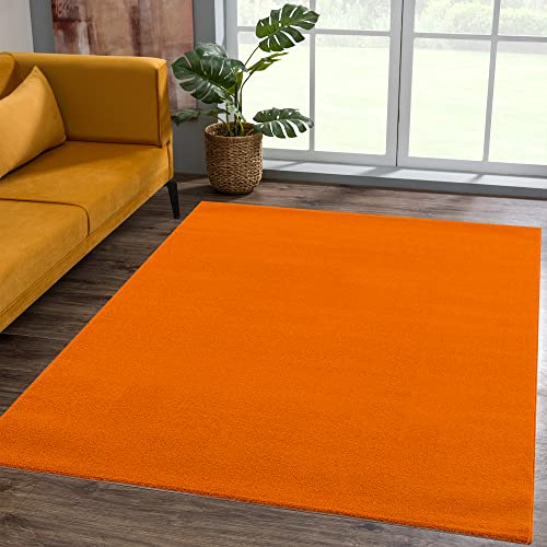 SANAT Kurzflor Teppich Wohnzimmer - Uni Modern Teppiche fürs Schlafzimmer, Arbeitszimmer, Büro, Flur, Kinderzimmer und Küche - Orange, 200 x 290 cm