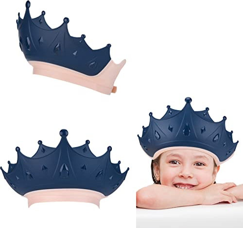 RosewineC Baby Shower Cap Shield for Eye and Ear Protection, Adjustable Hair Washing Bath Hat Shower Cap for Kids from 6 Months to 9 Years Old, Crown Shape (Blue)