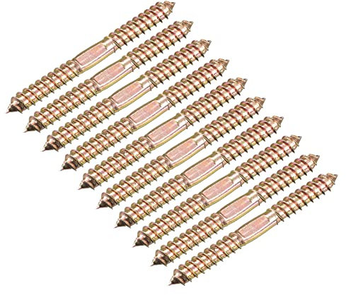 sourcing map 10x100mm Vis Double Filetage Boulon Cintre, 48pcs Double Terminal Autotaraudant Vis Bois Cheville pour Connexion