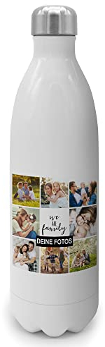 PhotoFancy® - Personalisierte Trinkflasche 'Collage' - Thermo-Trinkflasche mit eigenem Foto selbst gestalten - Thermosflasche aus Edelstahl - 1000 ml - Layout Collage 8 Bilder