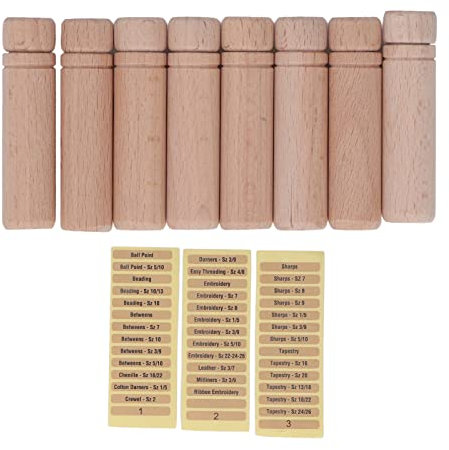 8PCS Wooden Needle Case with 3 Stickers, Sewing Needle Tubes, Portable Sewing Needles Storage Case, Wooden Needles Holder, Toothpick Storage Box for Storing Stitching Embroidery Sewing Needles