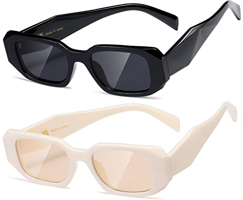 kimorn gafas de sol rectangulares de moda para hombres gafas de sol retro de moda para hombres Caja retro de los años 90 (Negro+Lente gris del marco beige)