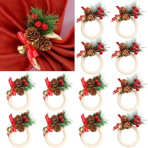 12 Stück Serviettenringe Weihnachten Serviettenschnalle Weihnachtskranz, Serviettenhalter Vintage Tischdeko Weihnachten Deko, Serviettenringe Halter für Weihnachten Tisch Hochzeit Urlaub Abendessen