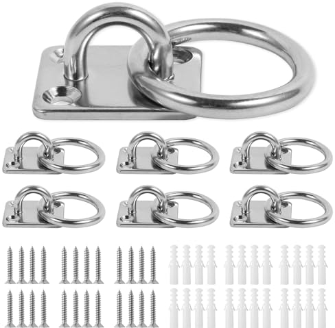 Lyaor 6 Pezzi M5 Gancio per Piastra Oculare Placca Occhiello in 304 Acciaio Inossidabile con Anello Gancio Robusto per Montaggio a Parete a Soffitto Piastra Ancoraggio per Barche Yoga Swing Amaca