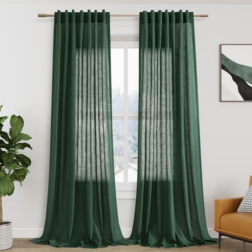 Tende in lino verde extra lunghe 274,3 cm, per soggiorno, con linguetta posteriore, tende semi velate, decorazione moderna per le vacanze in campagna, tende strutturate per finestre alte dal pavimento