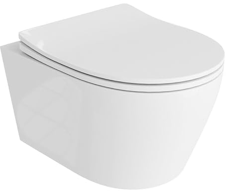 LAVITA Wand-WC Praia Hänge Toilette WC Sitz Toilettendeckel mit Absenkautomatik & Metallscharniere Toiletten Spülrandlos Hängend Toilettenbecken 360x480x395 mm Weißer Glanz