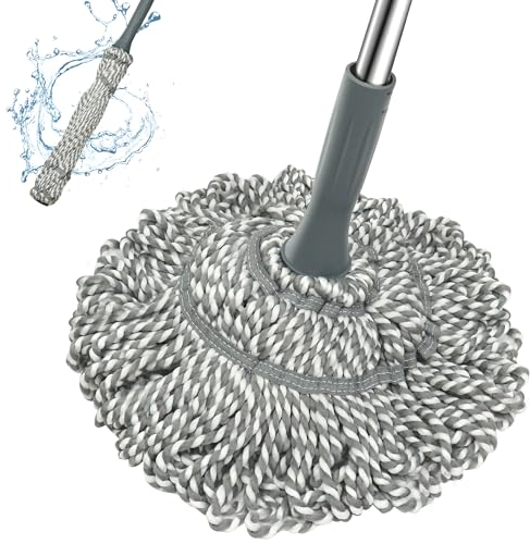Kickleen Self Wringing Mop - Easy Squeeze Twist Mop with 52.5 Inch Long Handle, Heavy Duty for Hardwood, Tile, Vinyl & Laminate Floors (Gray)