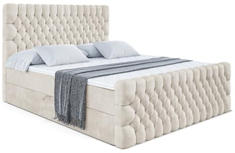 ALTDECOR Boxbett mit H4-Matratze Serene Zanozek - 180x200 - Beige | Lattenrost, Topper, Boxspringbett mit Bettkasten, Bett mit Stauraum, Doppelbett, Polsterbett