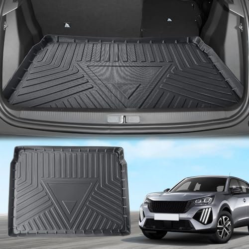 ECOZEN kofferraumwanne für Peugeot 2008 2020-2024 TPE Allwetter Kofferraumwanne Original 3D-Scan, Obere Kofferraummatte, wasserdicht verschleißfest Laderaumwanne Hohe Passform Hoher Rand