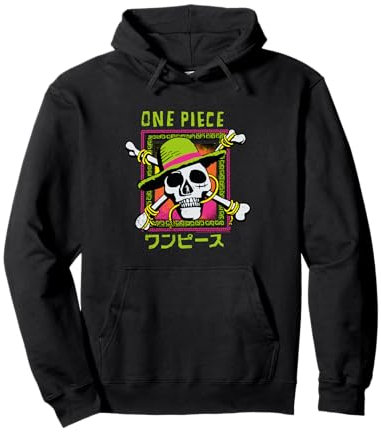 One Piece Skull & Crossbones Straw Hat Pirates Logo Kanji Pullover Hoodie