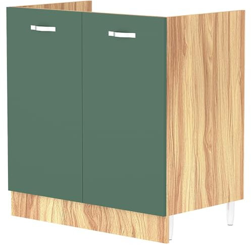 Shally Dogan Küchenunterschrank mit 2 Türen zum Einbauen, Unterschrank mit 80 cm für Spüle (Grün, 80 x 50 x 85 cm)