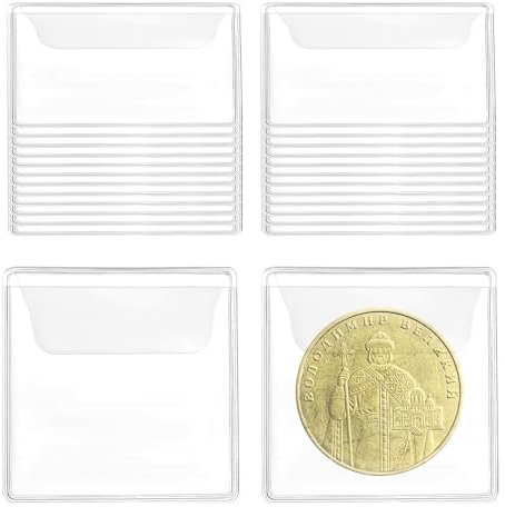 Giantree 50 Stück Münztaschen Set Münzen Hüllen, 5,5 x 5,5 cm Kunststoff Tasche Münzhüllen Transparente Münzhüllen Tasche Münzhüllenhalter Für Münzen Schmuck Kleine Gegenstände