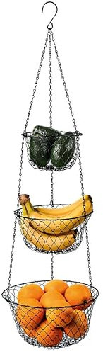 Home Bay 3-Tier Wire Fruit Hanging Basket, Vegetable Kitchen Storage Basket, Black