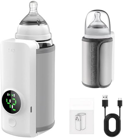 Chauffe Biberon Portable, Afenau 6000 MAh Chauffe-biberons avec 6 Températures, Chauffe Biberon Sans Fil, LED Chauffe Biberon Portable Sans Fil fur Travel