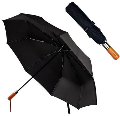 VERDONE WEISNER Sparkler Regenschirm – Automatik Taschenschirm mit Holzgriff – Sturmfest, Teflonbeschichtet, FlexiGlass, Windschutzsystem, Lederschlaufe & Etui