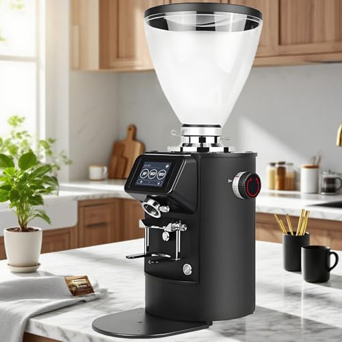 vnmudzeo Elektrische KaffeemüHle (600 W) – 90-Stufige Feineinstellung, 8,9 cm Touchscreen, Einzel-/Doppel-/Dreifach-Mahlung Black