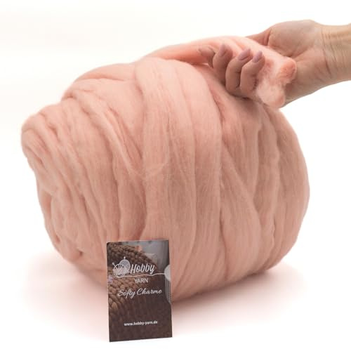 Hobby YARN – Softy Charme – 100% Schurwolle, XXL Merino Wolle, Extra dicke Filzwolle, Filzgarn, Trocken- und Nassfilzen, Handstricken, Decken, Babydecken, Haustierbett (37592 - Petal Blush, 100g)