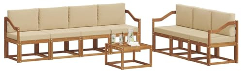 vidaXL Outdoor-Sofagarnitur mit Kissen 8 pcs Natur und Beige, Modernes Outdoor-Sofa, Garten-Ecksofa, Langlebige Lounge für die Terrasse, Komfort-Set zum Entspannen