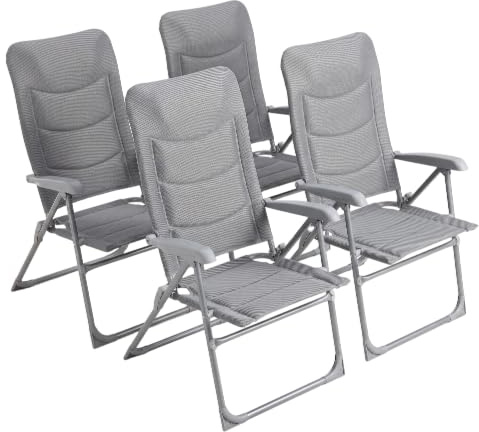 LIFERUN Gartenstuhl Hochlehner Verstellbar Alu 4er Set Gepolstert | Balkonstuhl Klappbar 150 kg mit Armlehnen Kopfstütze, leichter Aluminiumrahmen Atmungsaktiv für Terrasse Camping Angeln