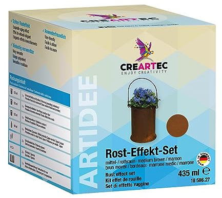 Artidee CREARTEC - Rost-Effekt-Set - Starter Set - zum Dekorieren von Gegenständen mit einer oxidierten Eisenoptik - Mittel-Rotbraun - 435ml - Made in Germany
