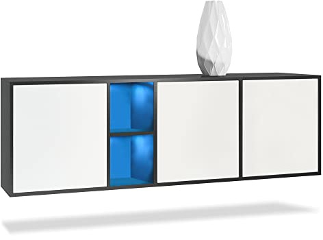 Vladon Kommode Cuba, Made in Germany, Schwarz matt/Weiß matt - Modernes Sideboard für Ihr Wohnbereich - (BxHxT) 182x53x35 cm