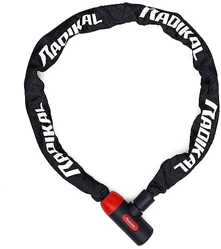 RADIKAL RKX170 Diebstahlsicheres Kettenschloss Motorrad, Roller, Fahrrad, Sicherheit 8mm verstärkter Stahl 170cm, Schwarz und Rot