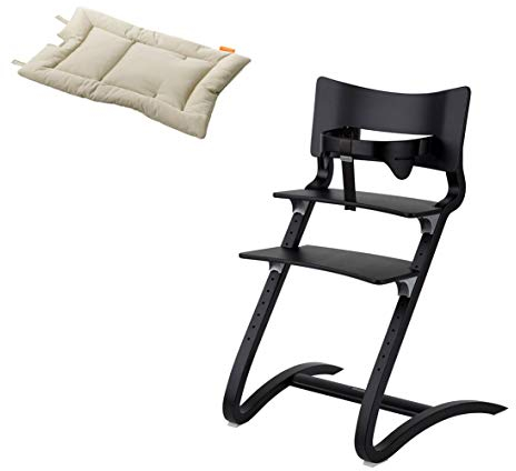 Leander Stuhl black - Hochstuhl - Kinderstuhl - Erwachsenenstuhl mit Babybügel + Kissen vanille