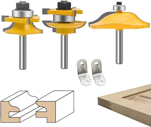 LUBEIN 3 PCS Router Bit Set, 1/4-Inch Shank Round Over Raised Panel Cabinet Door Ogee Rail and Stile Router Bits, Woodworking Wood Cutter, Wood Carbide Groove Tongue Milling Tool(1/4-round)