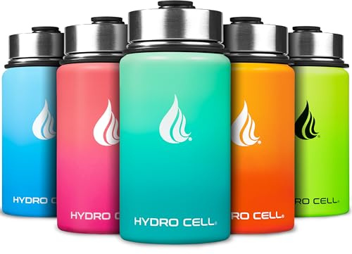 HYDRO CELL Stainless Steel Water Bottle w/Straw & Wide Mouth Lids (64oz 40oz 32oz 24oz 18oz 14oz) - Insulated Sweat Proof Sport Design (Mint/Green - 14oz)