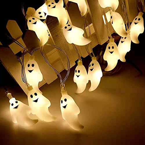 Luci della Festa di HalloweenFantasmi, 3M 20 LED Luci Stringa con Decorazioni Fantasma,Fantasma per Decorazioni di Halloween Funziona a Batteria, Giardino, Interni, Portico, Esterna